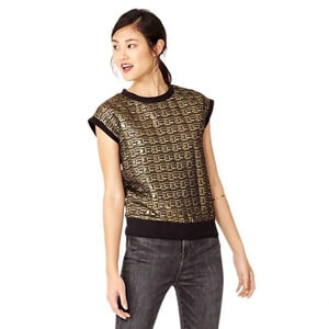 Saturday Kate Spade • Baroque Gold & Black Cap Sleeve Sweatshirt Top